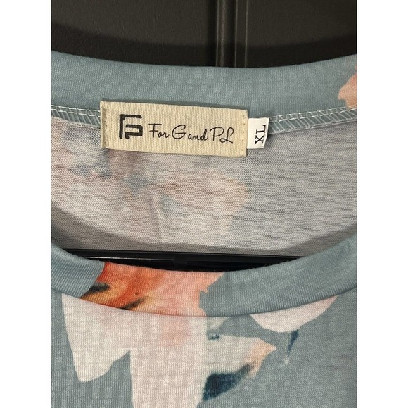 For G and PL Light Blue Floral Print Short Sleeved Elastic Waist Size XL - Picture 2 of 4